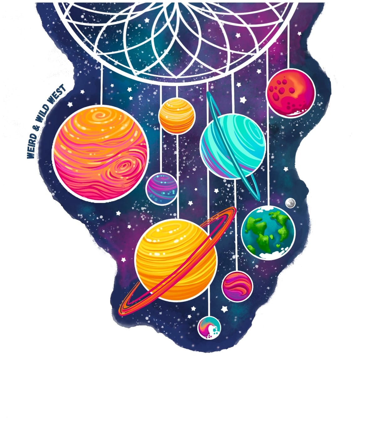 Cosmic Dreams: dreamcatcher holding all nine planets
